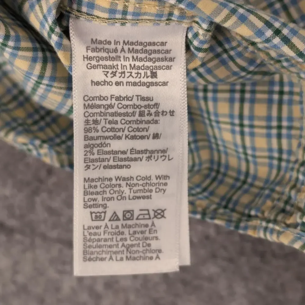 J Crew Shirt Mens Medium Yellow Plaid Button Up Flex Washed Slim Stretch